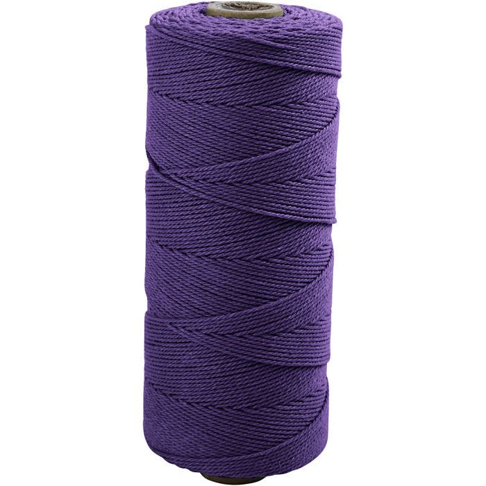 Macramé cord, L: 315 M, thickness 1 mm, Thin quality 12/12, violet, 220 g/ 1 ball