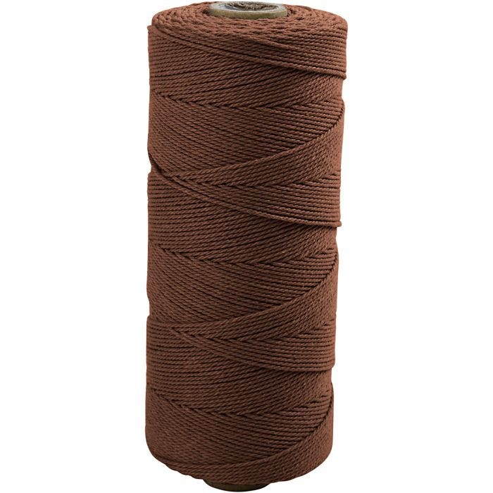 Macramé cord, L: 315 M, thickness 1 mm, Thin quality 12/12, brown, 220 g/ 1 ball
