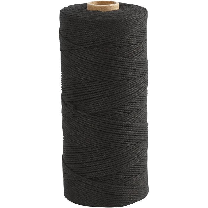 Macramé cord, L: 315 M, thickness 1 mm, Thin quality 12/12, black, 220 g/ 1 ball