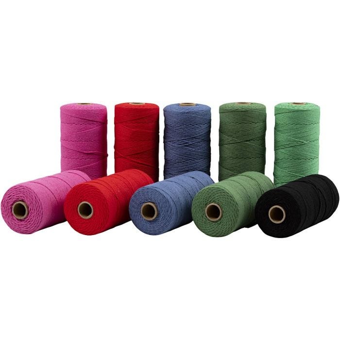 Macramé cord, L: 315 M, thickness 1 mm, Thin quality 12/12, bold colours, 10x220g/ 1 pack