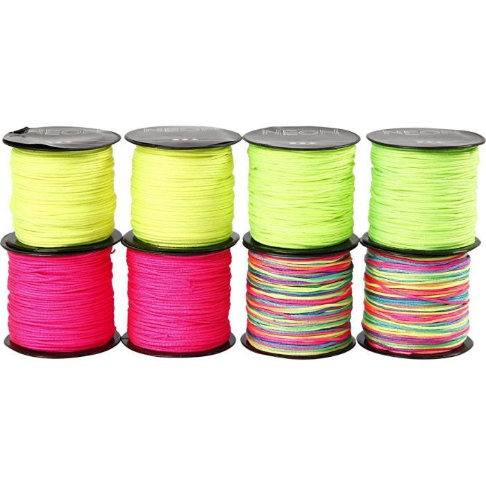 Polyester Cord, thickness 1 mm, neon green, neon pink, neon yellow, neonmix, 8x28 m/ 1 pack