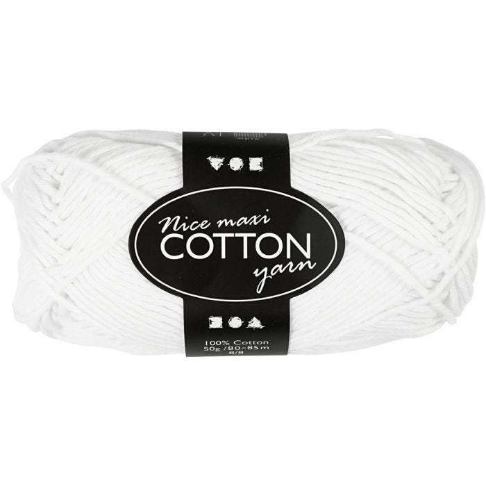 Cotton Yarn, no. 8/8, L: 80-85 m, size maxi , white, 50 g/ 1 ball