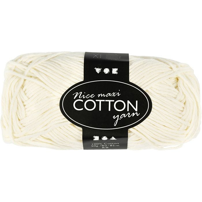 Cotton Yarn, no. 8/8, L: 80-85 m, size maxi , cream, 50 g/ 1 ball