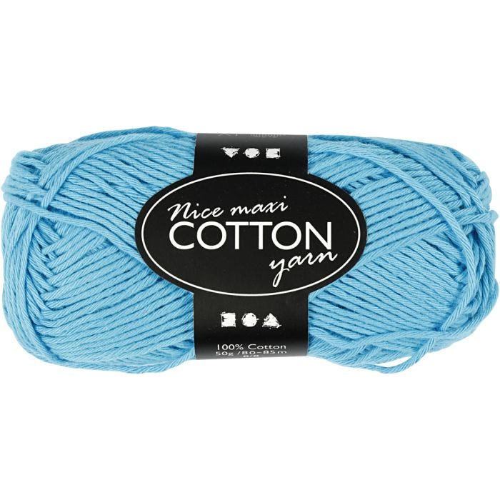 Cotton Yarn, no. 8/8, L: 80-85 m, size maxi , turquoise, 50 g/ 1 ball