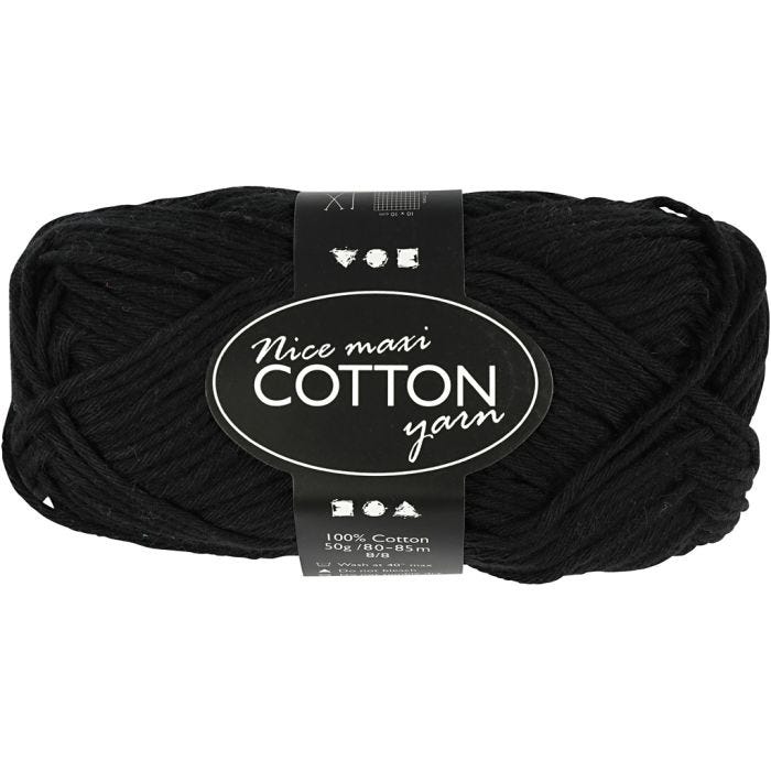 Cotton Yarn, no. 8/8, L: 80-85 m, size maxi , black, 50 g/ 1 ball