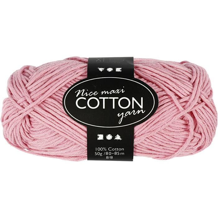 Cotton Yarn, no. 8/8, L: 80-85 m, size maxi , antique pink, 50 g/ 1 ball