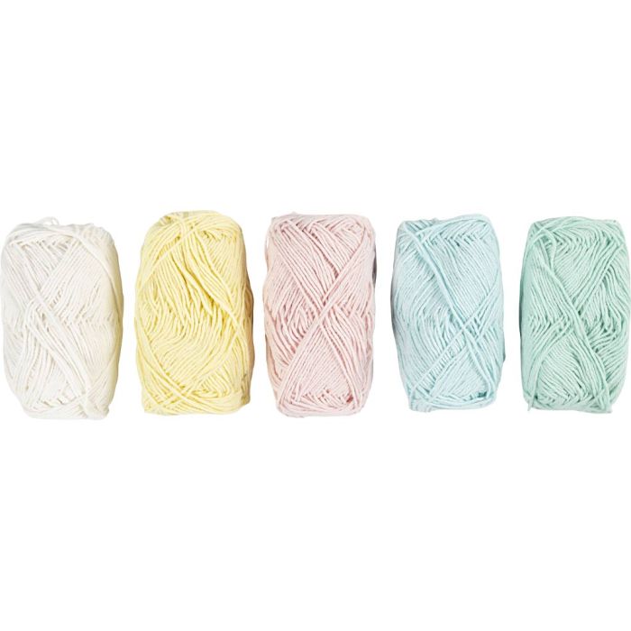Cotton Yarn, no. 8/4, L: 5x50 M, pastel colours, 5x20 g/ 1 pack