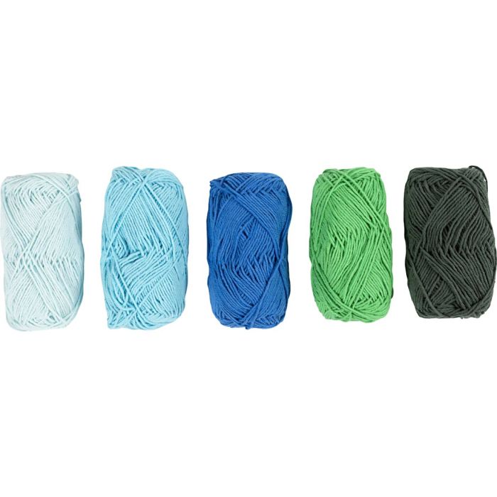 Cotton Yarn, no. 8/4, L: 5x50 M, blue/green harmony, 5x20 g/ 1 pack