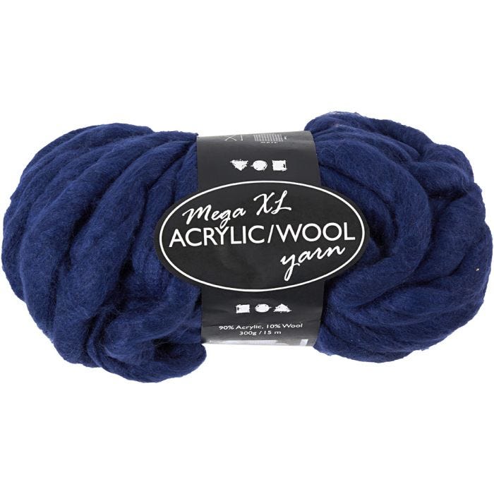 Chunky Yarn of Acrylic/Wool, 15 M, mega, dark blue, 300g/ 1 ball