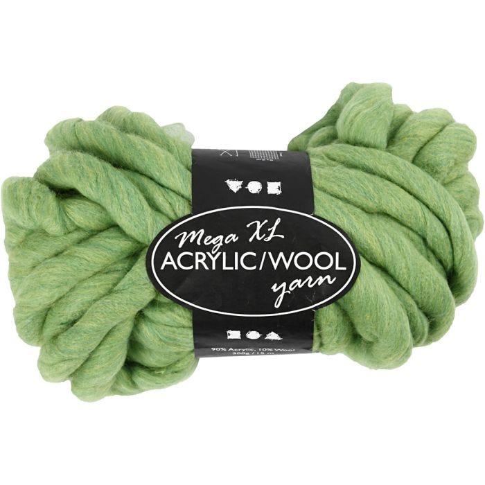 Chunky Yarn of Acrylic/Wool, L: 15 M, size mega, lime green, 300 g/ 1 ball