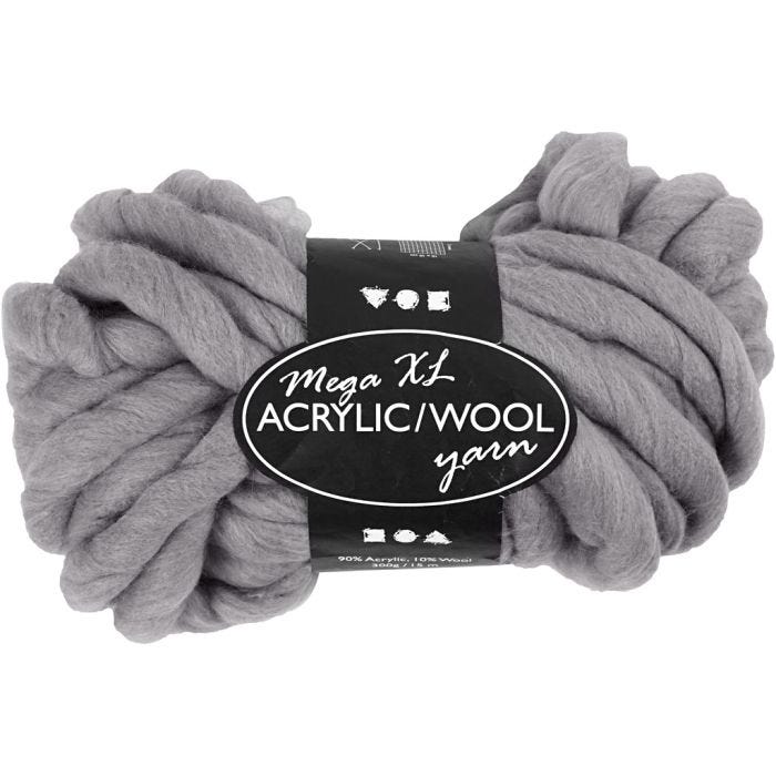Chunky Yarn of Acrylic/Wool, 15 M, mega, grey, 300g/ 1 ball