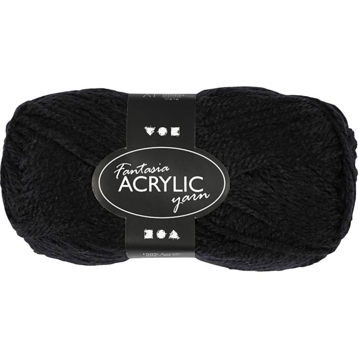 Fantasia Acrylic Yarn, L: 80 M, needle 4,5-5, black, 50 g/ 1 ball