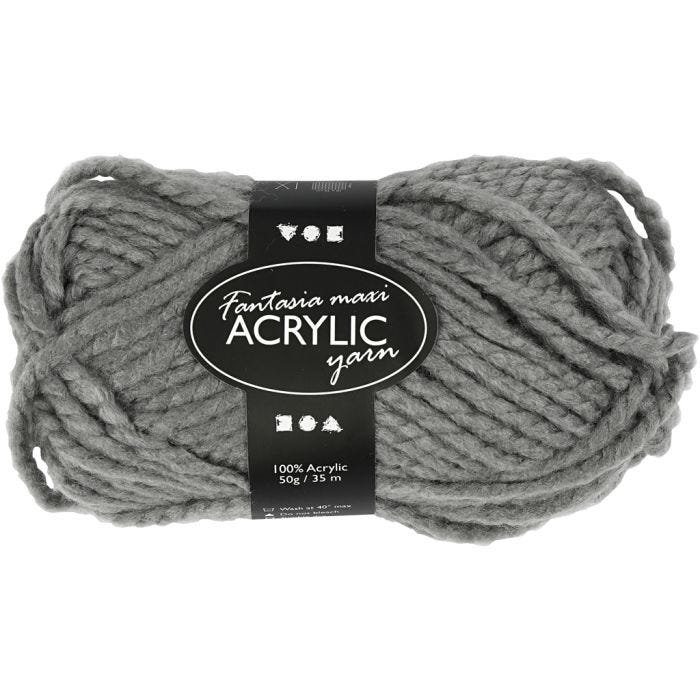 Fantasia Acrylic Yarn, L: 35 M, Maxi, grey, 50 g/ 1 ball