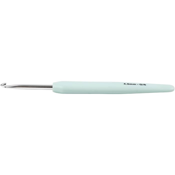 Crochet Hook, 4, L: 13,3 cm, size 4 mm, pastel green, 1 pc