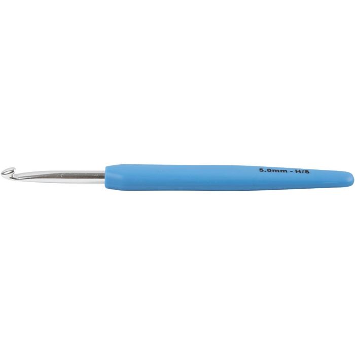 Crochet Hook, 5, L: 13,3 cm, size 5 mm, blue, 1 pc