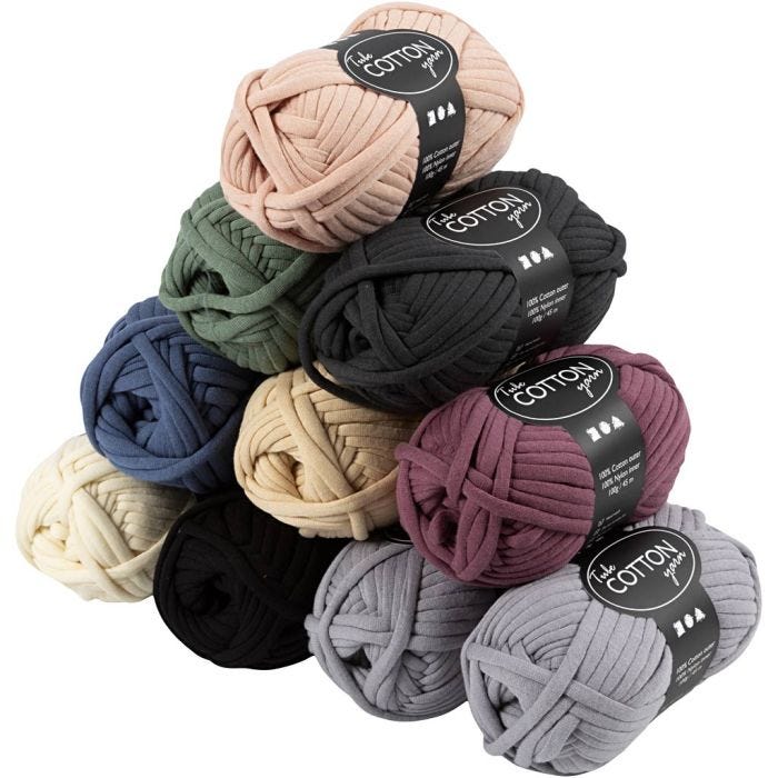 Cotton Tube Yarn, L: 45 M, Colour may vary , assorted colours, 10x100 g/ 1 pack