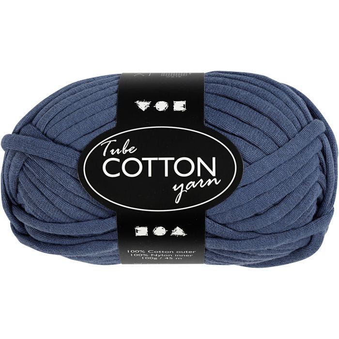 Cotton Tube Yarn, L: 45 M, dark blue, 100 g/ 1 ball