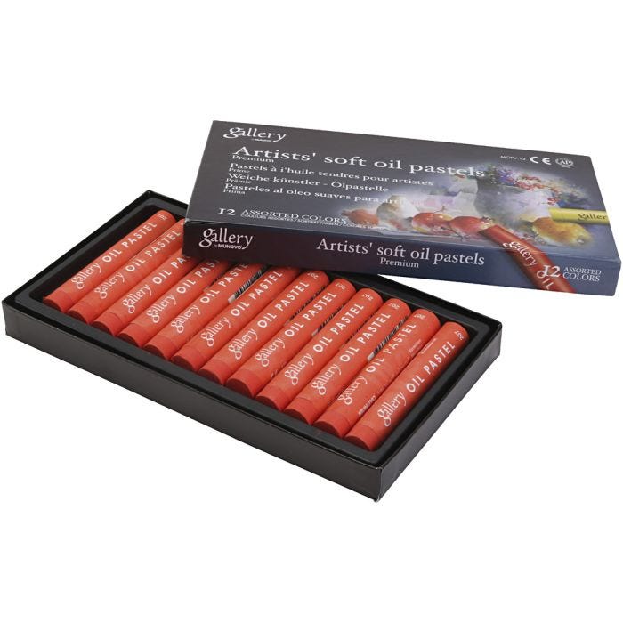 Gallery Oil Pastel, L: 7 cm, dia. 11 mm, thickness 11 mm, vermilion, 12 pc/ 1 pack