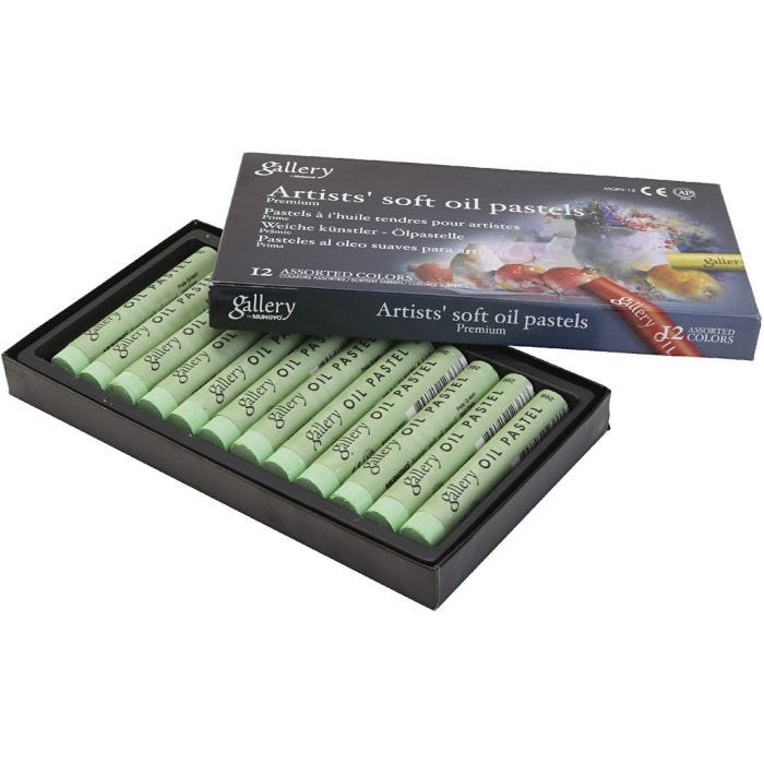 Gallery Oil Pastel, L: 7 cm, dia. 11 mm, thickness 11 mm, light green, 12 pc/ 1 pack