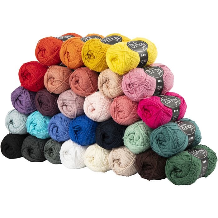 Cotton Yarn, 8/4, L: 170 M, assorted colours, 30x50g/ 1 pack