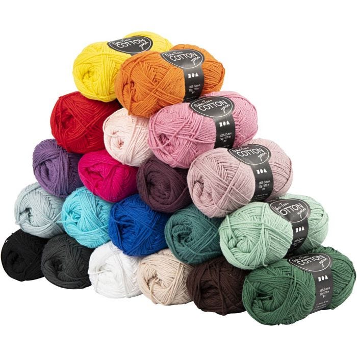 Cotton Yarn, 8/4, L: 170 M, Content may vary , assorted colours, 20x50 g/ 1 pack