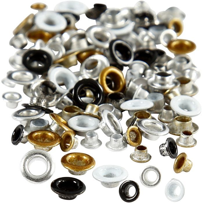 Eyelets, H: 2,9+3,15 mm, dia. 5+8 mm, hole size 3,2+4,8 mm, 120 pc/ 1 pack