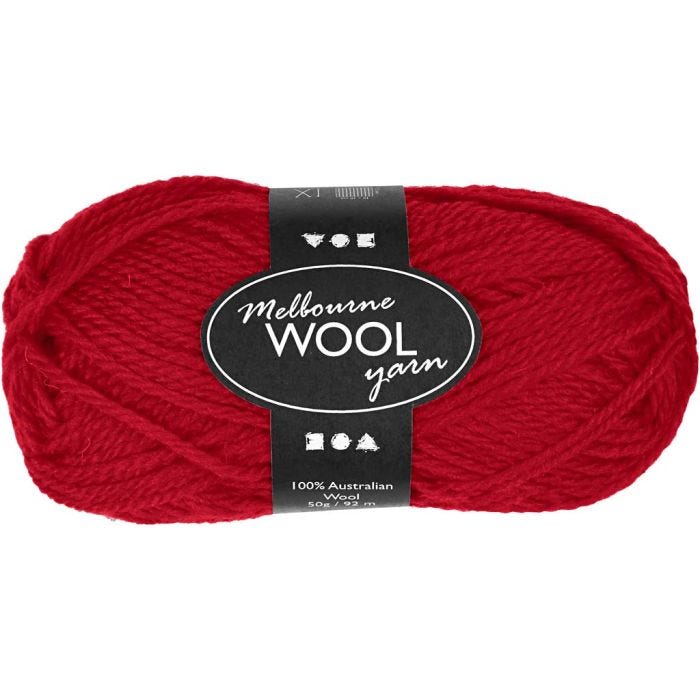 Melbourne Wool Yarn, L: 92 M, red, 50g/ 1 ball