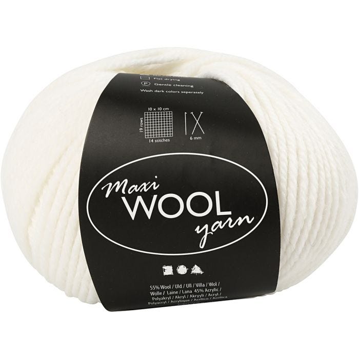 Wool Yarn, L: 125 M, off-white, 100 g/ 1 ball