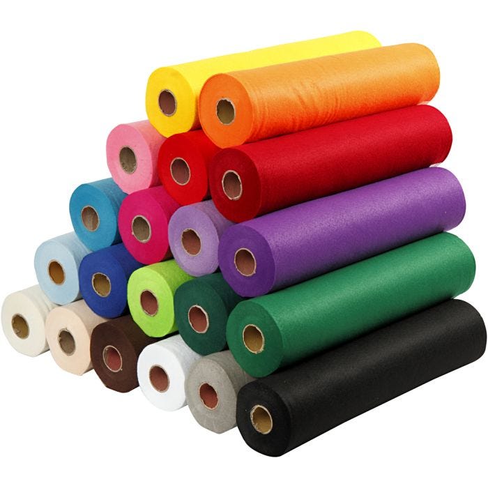 Craft felt, W: 45 cm, thickness 1,5 mm, 180-200 g, assorted colours, 20x5 m/ 1 pack