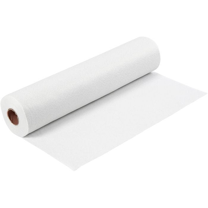 Craft felt, W: 45 cm, thickness 1,5 mm, 180-200 g, white, 5m/ 1 roll