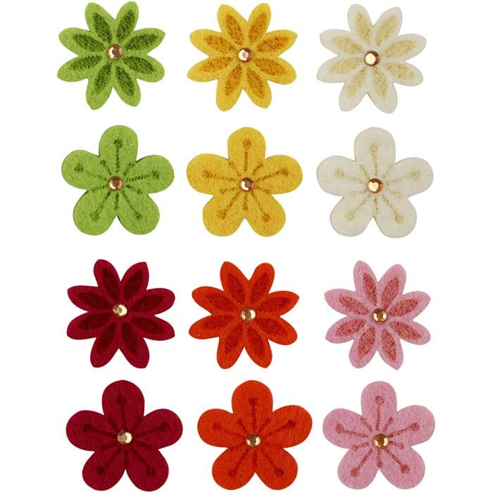 Felt Flowers, dia. 30 mm, thickness 2,5 mm, 120 pc/ 1 pack