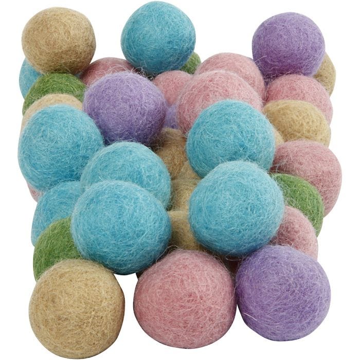 Felt balls, 20 mm, pastel colours, 64pc/ 1 pack