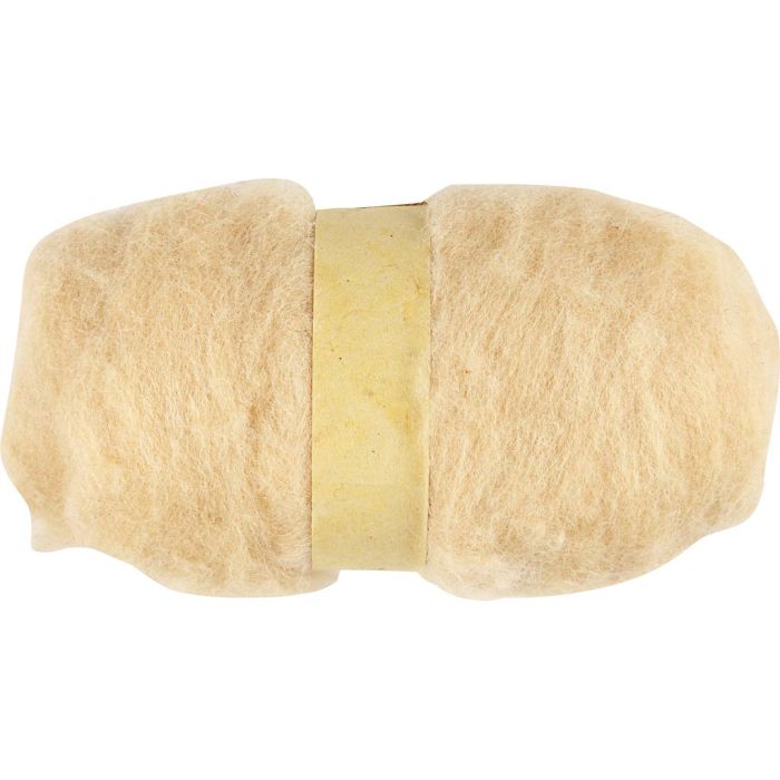Carded Wool, light beige, 100 g/ 1 bundle