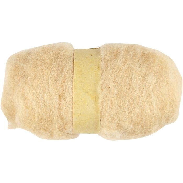 Carded Wool, light beige, 100 g/ 1 bundle