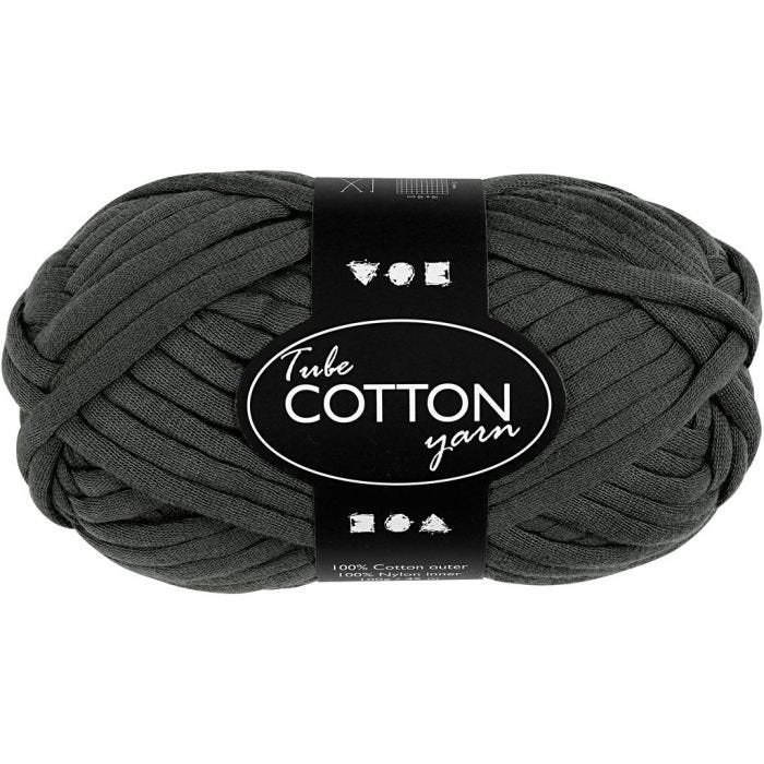 Cotton Tube Yarn, L: 45 M, dark grey, 100 g/ 1 ball