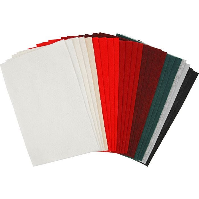 Craft felt, sheet 20x30 cm, thickness 1,5 mm, 180-200 g, assorted colours, 24ass sheets/ 1 pack