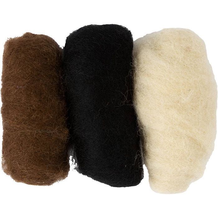 Carded Wool, assorted colours, 3x10 g/ 1 pack