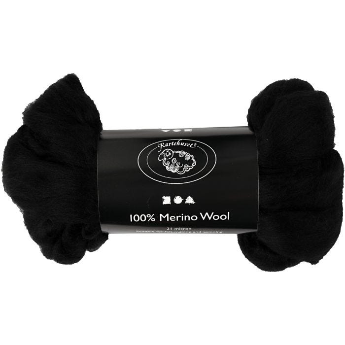 Merino Wool, 21 my, black, 100g/ 1 pack