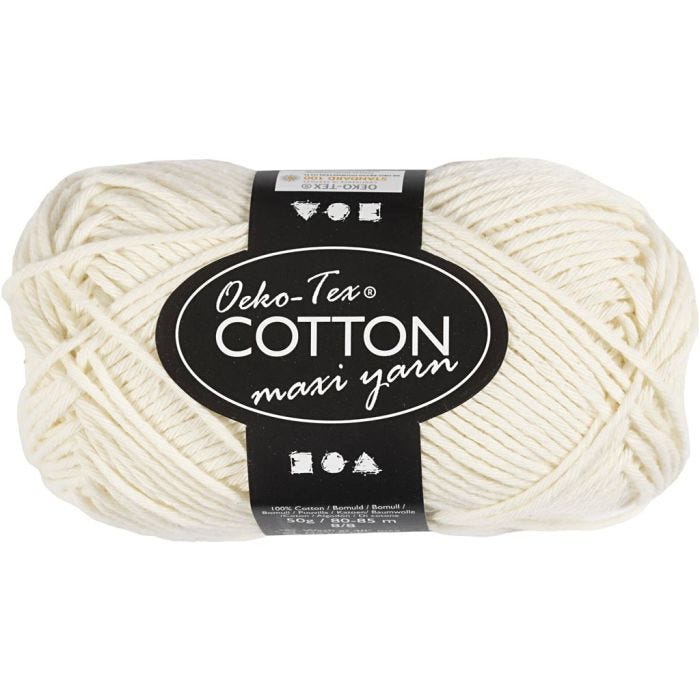 Cotton Yarn, no. 8/8, L: 80-85 M, off-white, 50 g/ 1 ball