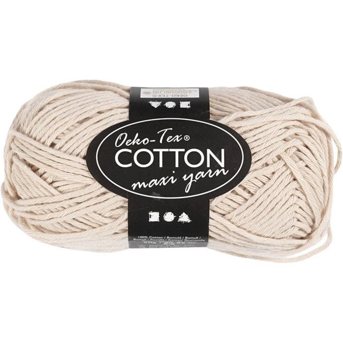 Cotton Yarn, no. 8/8, L: 80-85 M, sand, 50 g/ 1 ball