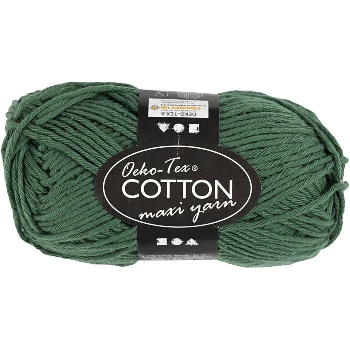 Cotton Yarn, no. 8/8, L: 80-85 M, dark green, 50 g/ 1 ball