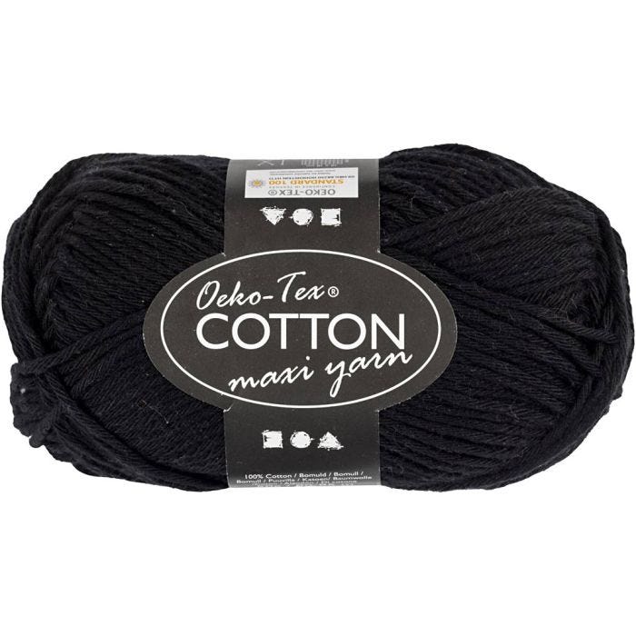 Cotton Yarn, no. 8/8, L: 80-85 M, black, 50 g/ 1 ball