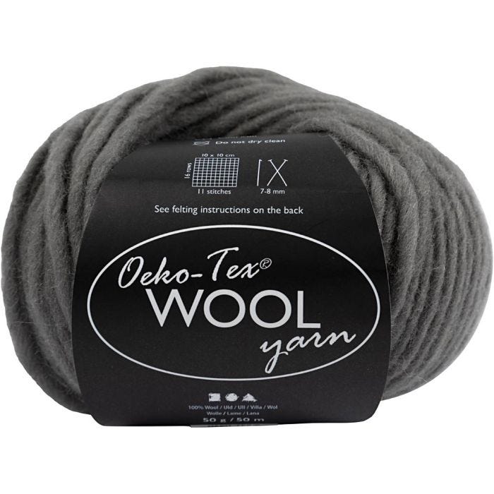 Wool yarn, L: 50 M, grey, 50 g/ 1 ball