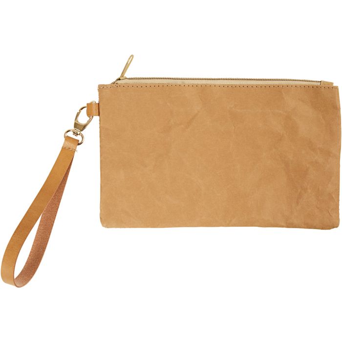 Faux Leather Clutch Bag, H: 18 cm, L: 21 cm, 350 g, light brown, 1 pc