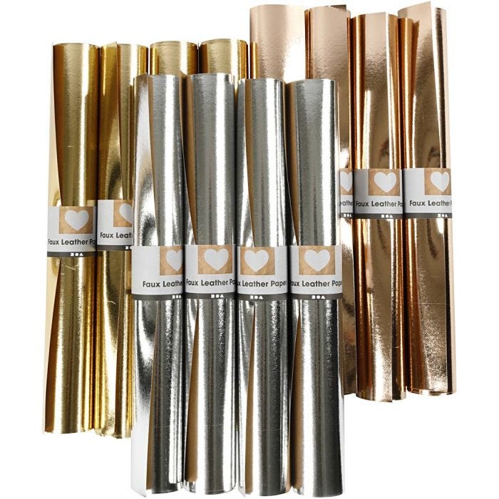 Faux Leather Paper, W: 49 cm, thickness 0,55 mm, one coloured,foil, gold, rose gold, silver, 12x1 m/ 1 pack