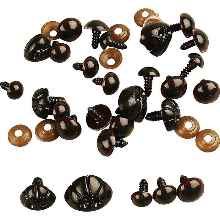 Teddy Bear Eyes &amp; Noses, dia. 10+12,5+15 mm, size 15+25 mm, 12 asstd./ 1 pack