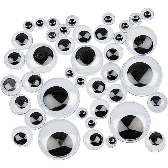 Wiggly eyes, self-adhesive, dia. 4-20 mm, 1100 asstd./ 1 pack