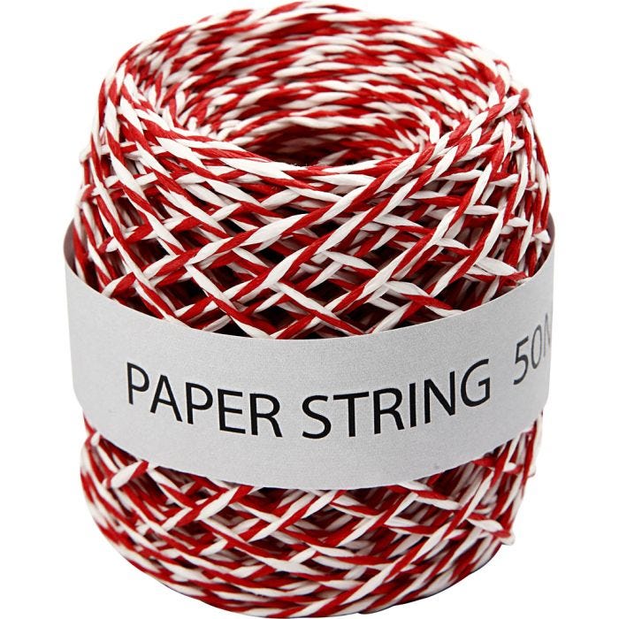 Paper String, thickness 1 mm, red/white, 50 m/ 1 roll