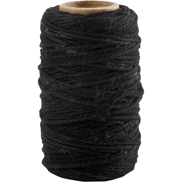 Cotton Cord, thickness 1,1 mm, black, 50 m/ 1 roll