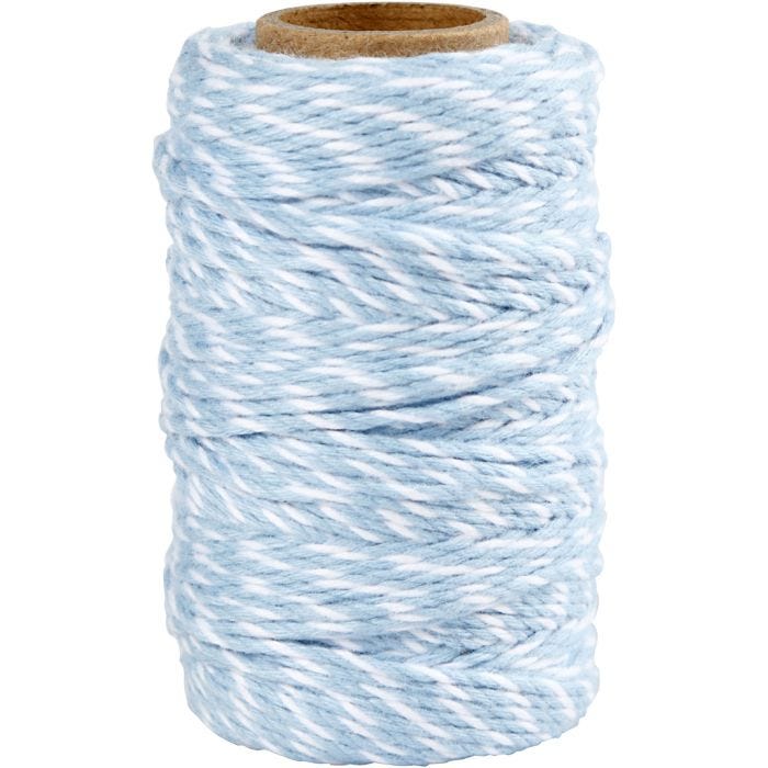 Cotton Cord, 1,1 mm, white/light blue, 50m/ 1 roll